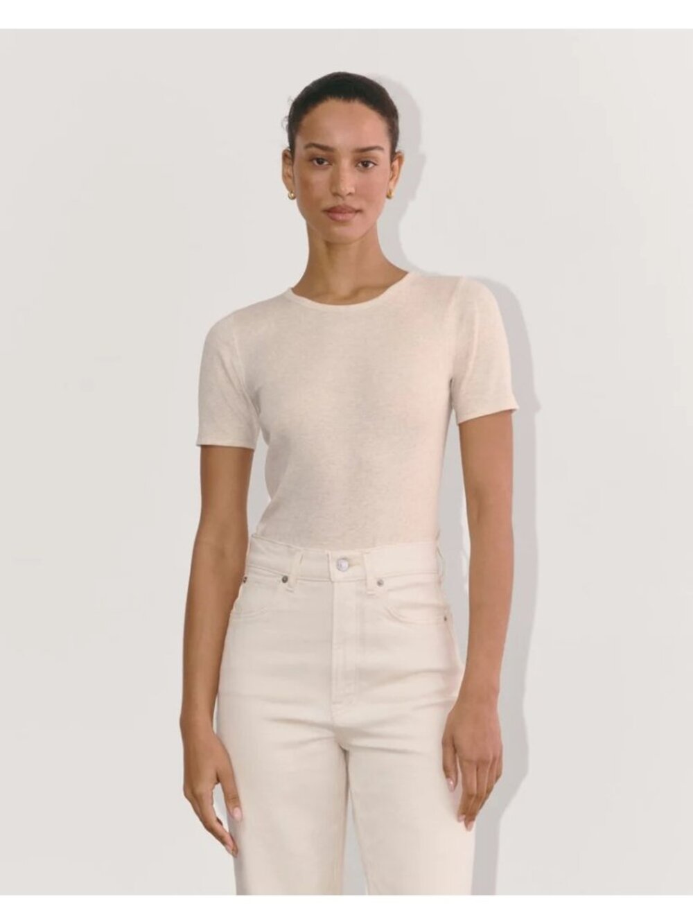 Everlane The Luxe Rib Crew Tee in Heathered Oat New Womens Top Tshirt